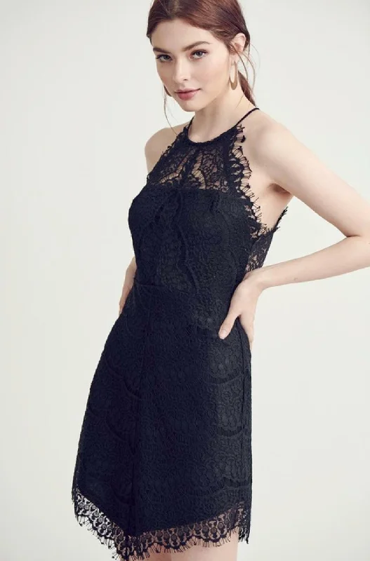 Candice Black Lace Halter Mini Dress