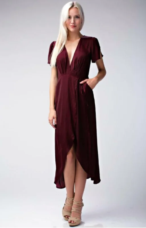 Come Together Burgundy Midi Wrap Dress