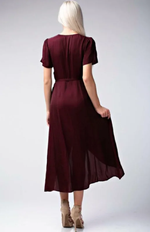 Come Together Burgundy Midi Wrap Dress