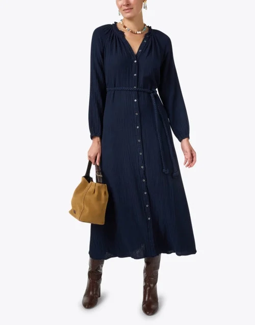 Andrea Navy Cotton Gauze Dress