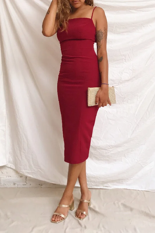 Kavala Burgundy | Fitted Midi Dress