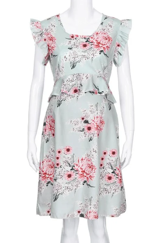 Floral Print Ruffle Trim Short Maternity Dress