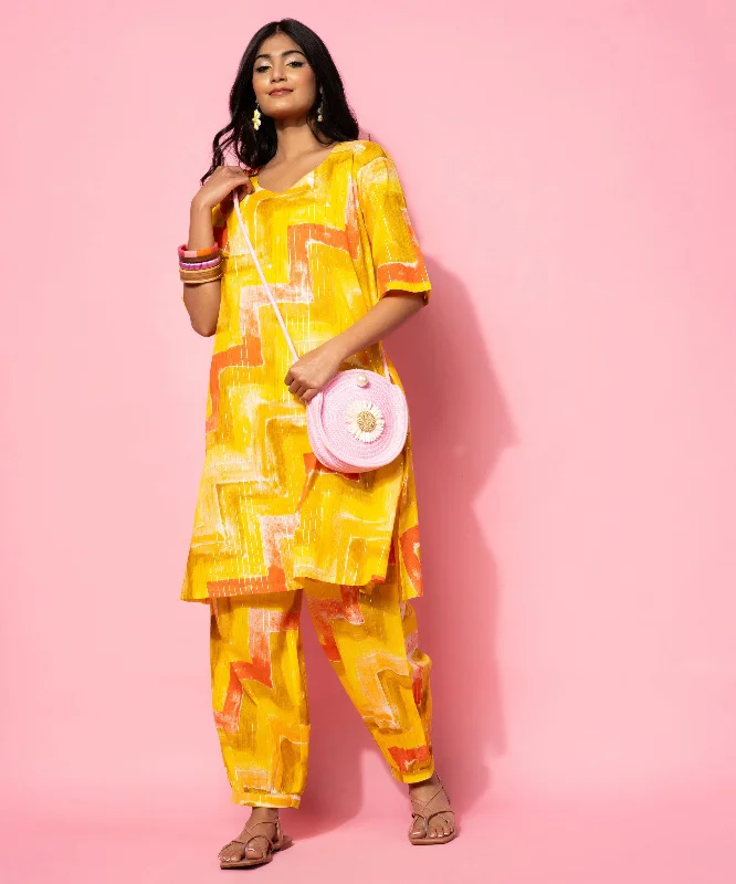 Yellow Printed Cotton Co-Ords